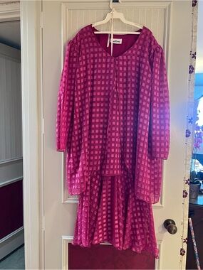 Plus-Size Fuchsia Checked Long Sleeve Dress by Allison